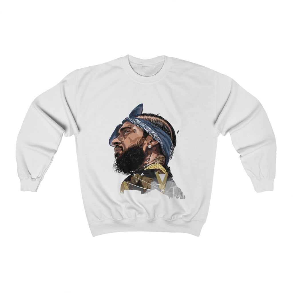King Nipsey Nipsey Hussle Blue Bandana Heavy Blend Crewneck Sweatshirt