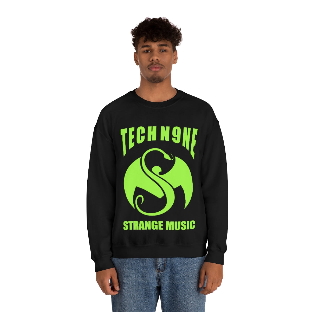 Tech N9ne Strange Music Neon Green Limited Merch Heavy Blend Crewneck Sweatshirt