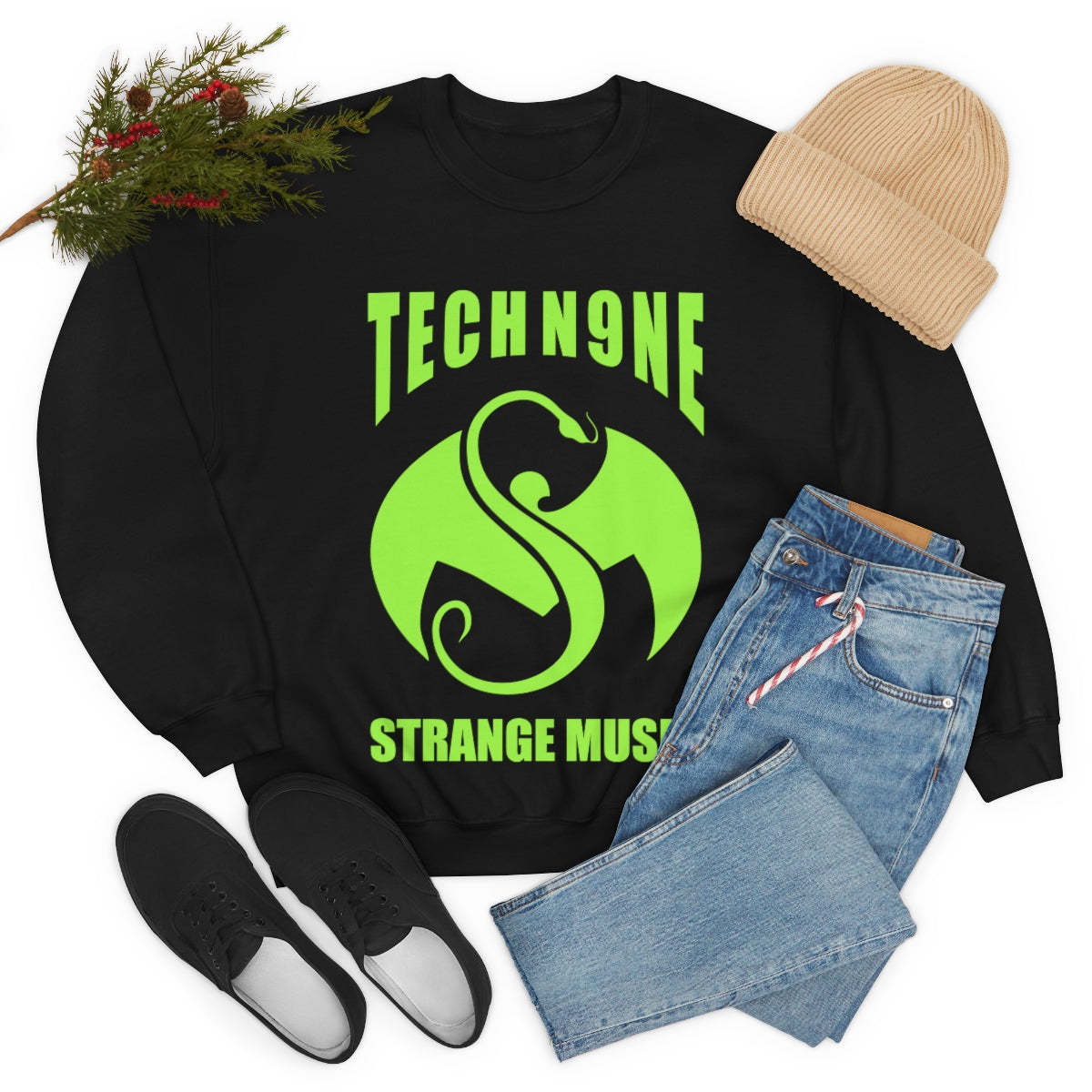 Tech N9ne Strange Music Neon Green Limited Merch Heavy Blend Crewneck Sweatshirt