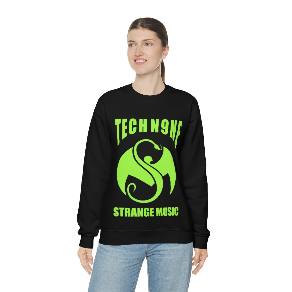 Tech N9ne Strange Music Neon Green Limited Merch Heavy Blend Crewneck Sweatshirt