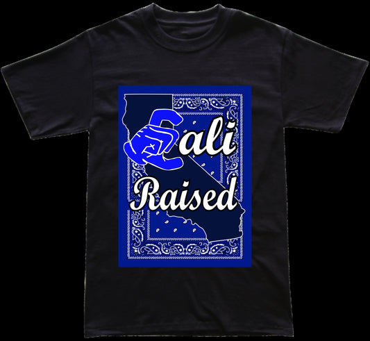 Cali Raised Blue Bandana Graphic T Shirt Handmade New!!